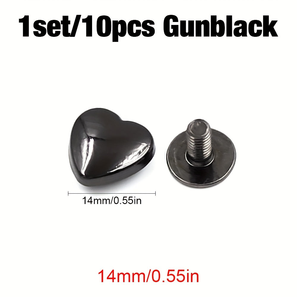 10 Sets 14mm Heart Shape Rivet Screw Studs for Leathercraft