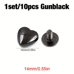 10 Sets 14mm Heart Shape Rivet Screw Studs for Leathercraft