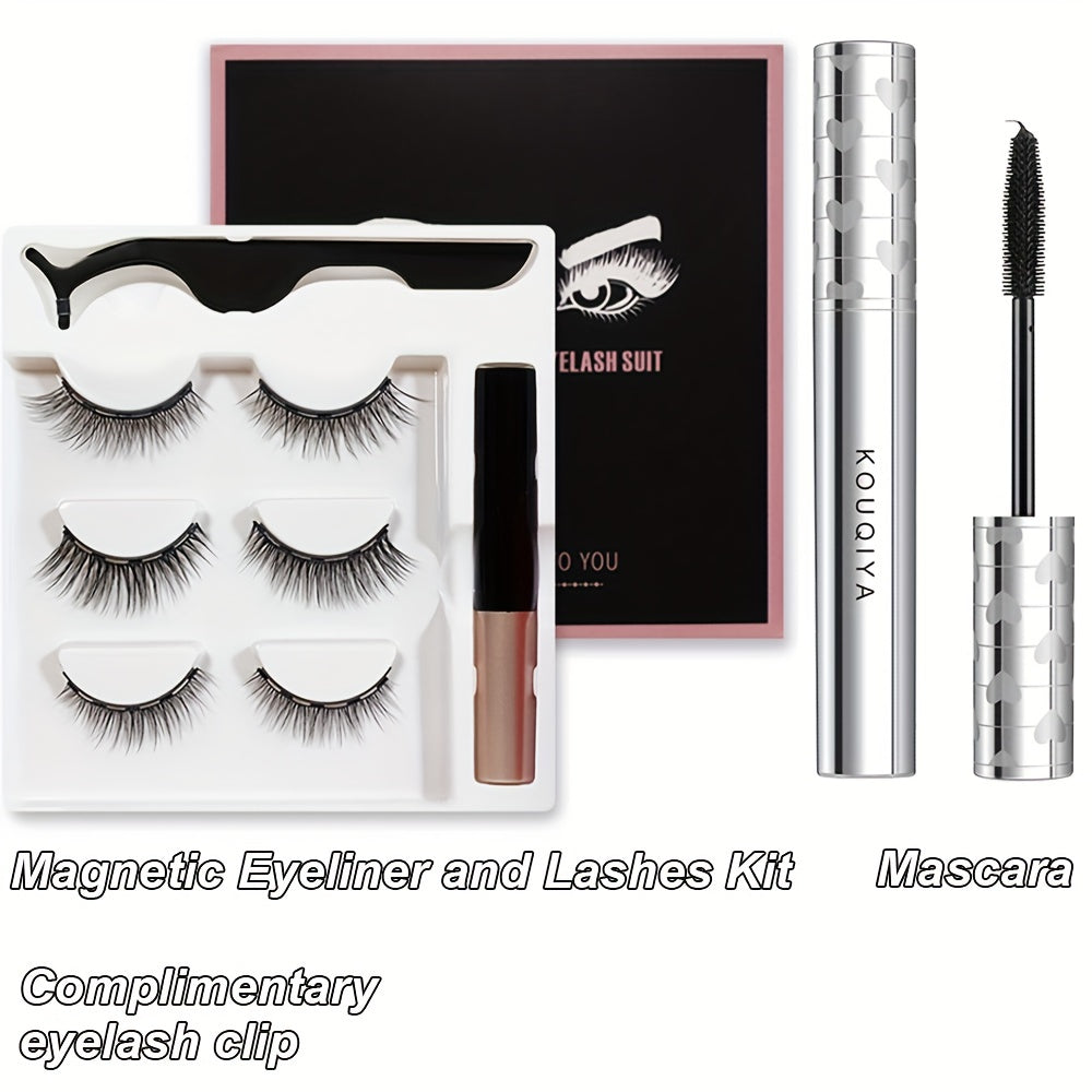 Magnetic Eyeliner And Lashes Kit 3 Pairs Natural Look False Eyelashes Set