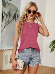  Solid Round Neck Stretch Tank Top