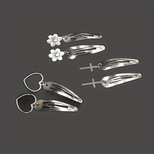 Y2K Metal Snap Clip Flower Heart Tassel Hair Clip Women Girls
