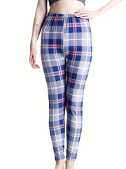Plaid Print Leggings High Waist Slim Leggings