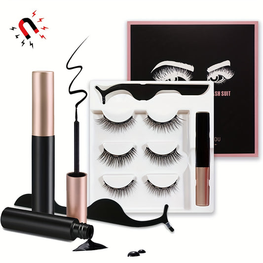Magnetic Eyeliner And Lashes Kit 3 Pairs Natural Look False Eyelashes Set
