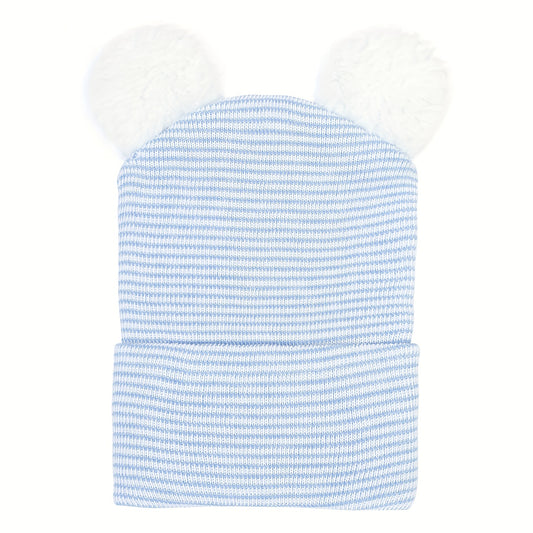 Warm Knitted Baby Hat with Double Fur Ball for Autumn and Winter