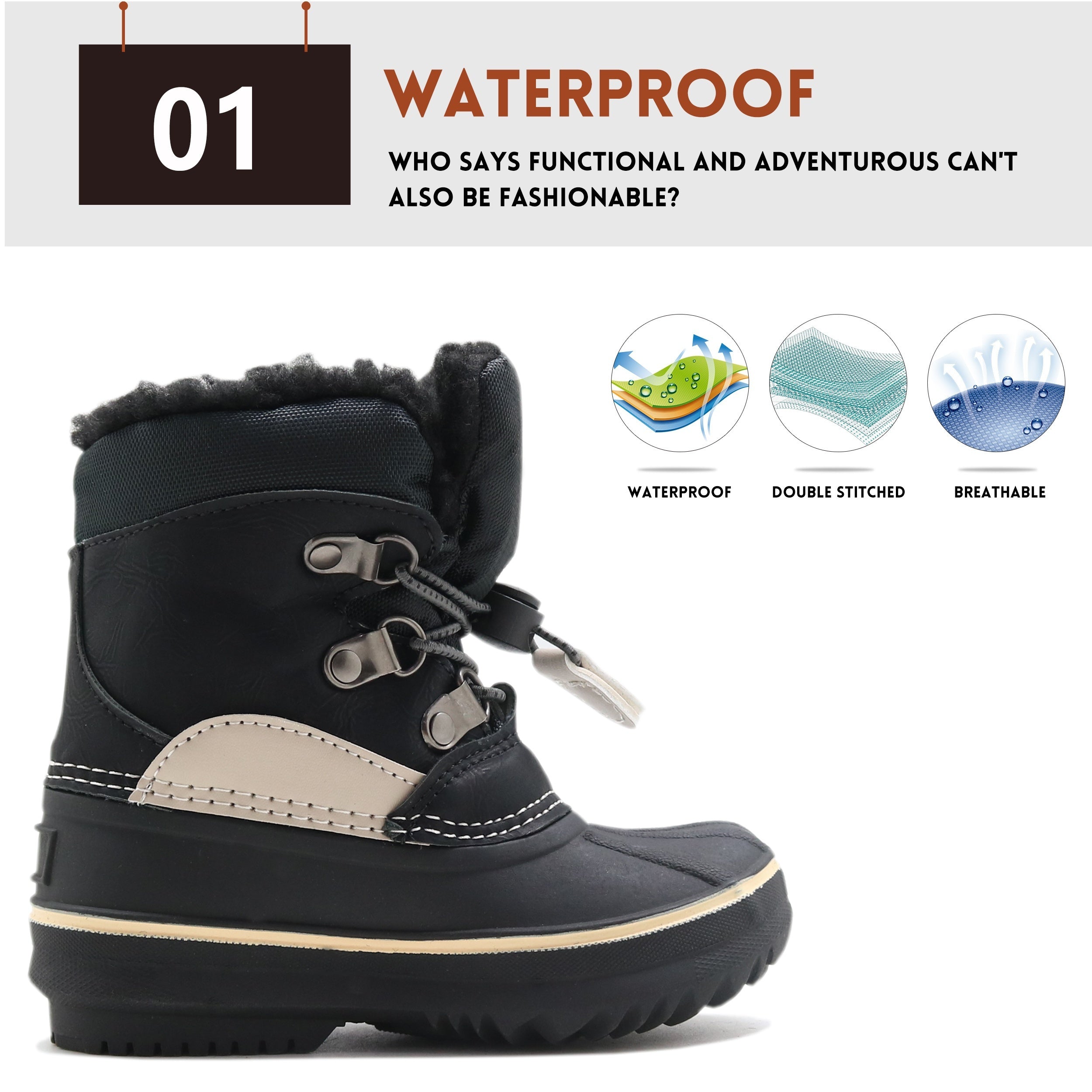 Boy's Cozy Snow Boots Warm Fleece High Top Non-slip Plush Outdoor