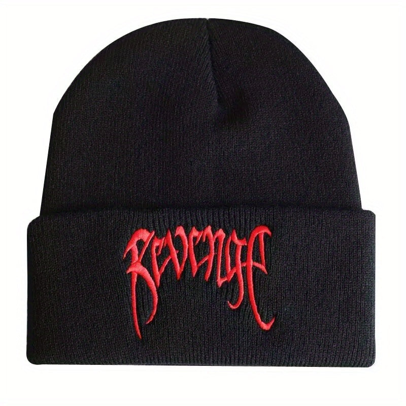 Gothic Letter Embroidery Beanie Cap Unisex Hip Hop Knit Hat Solid Skull Cap Y2K