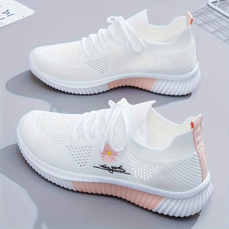 Women's Daisy Pattern Lace up Mesh Sneakers Soft Sole Athletic Shoes