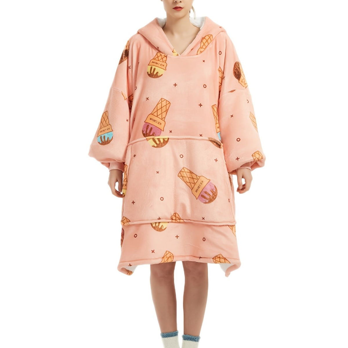  Ice Cream Print Fleece Nightgown