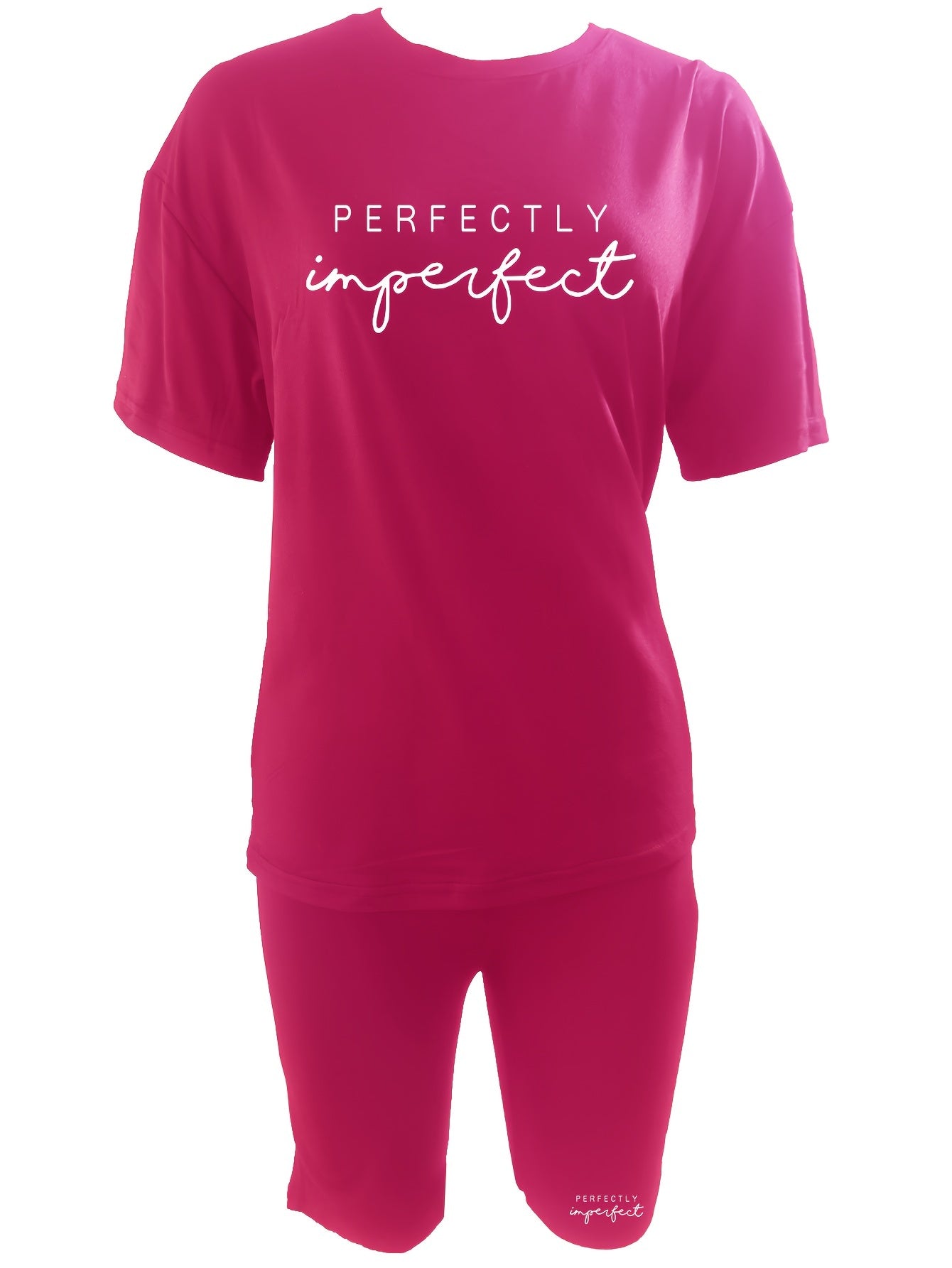 Letter Print 2pc Set Casual T shirt & Biker Shorts Outfits Women's Clothing