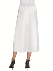 Lace Trim Midi Skirt Casual Solid Skirt Women's Clothing