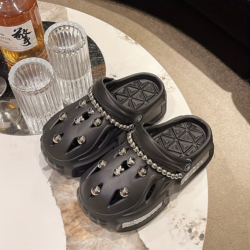 Women's Rhinestone Platform Clogs Casual Summer Shoes
