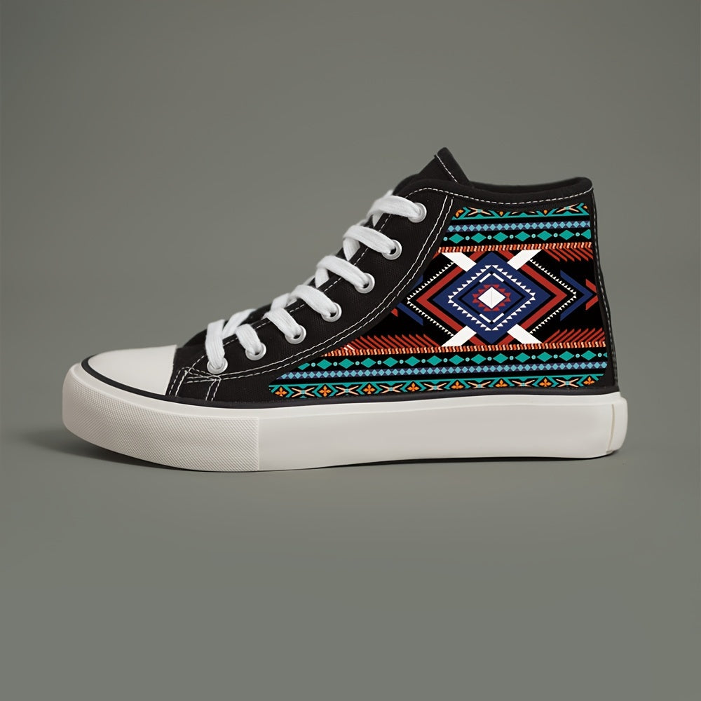 Ethnic Print Plush Lined Chunky Canvas Sneakers