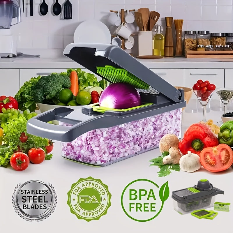 16pcs Veggie Chopper With Container 16 In 1 Adjustable Slicer blade