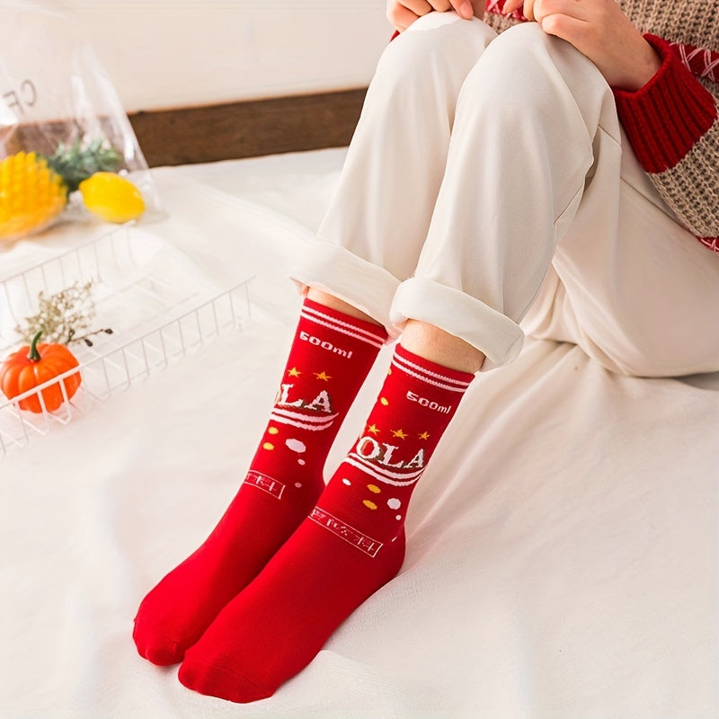 3 Pairs Cartoon Food Print Socks & Funny Mid Tube Socks Women's Stockings