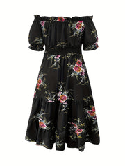  Floral Print Off Shoulder Summer Dress