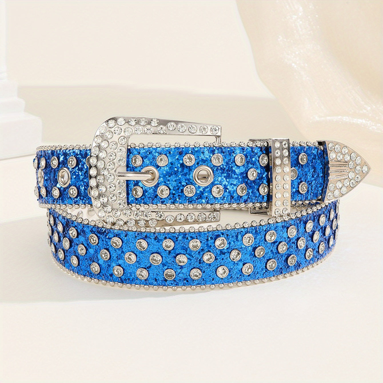 Rhinestone Sequins Sparkling Belt Hip Hop Rivet PU Leather Belt