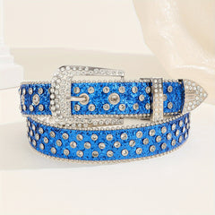 Rhinestone Sequins Sparkling Belt Hip Hop Rivet PU Leather Belt