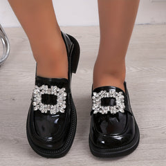 Women's Rhinestone Loafers Slip On Shoes British Style