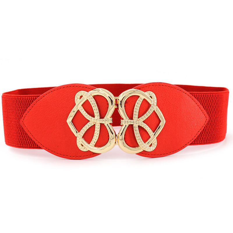 Heart Buckle Wide Elastic Waistband Long Belt Dress Adornment