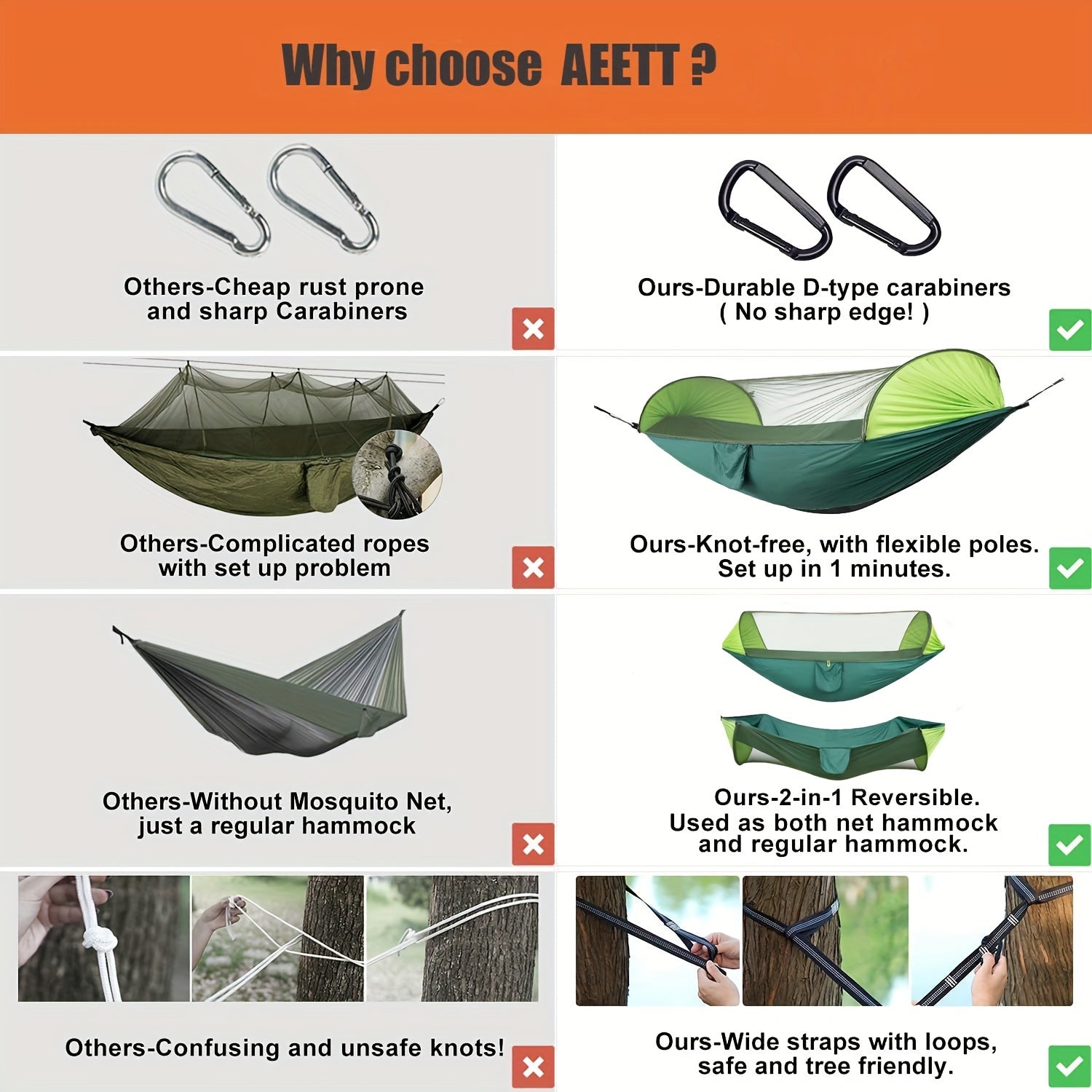 Nylon Camping Hammock w/ Mosquito Net