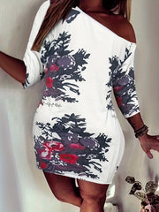 Graphic Print One Shoulder Tee Dress Women's Plus Casual Dress