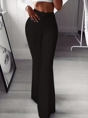  Solid High Rise Stretch Flared Leg Pants
