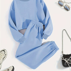  Solid Fleece Sweatshirt & Jogger Set