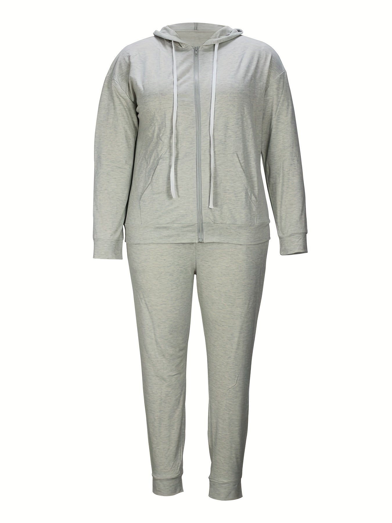 Women's Plus Size Sporty Outfit: Hooded Zipper Coat & Sweatpant