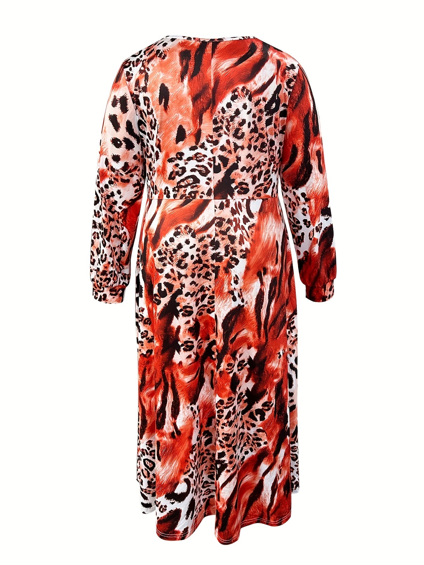 Colorblock Leopard Print Long Sleeve Maxi Dress