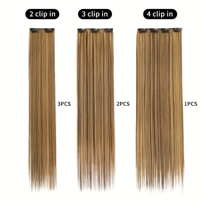 16pcs Straight Hair Extensions Synthetic Fiber Hair Clips Hair Accessories