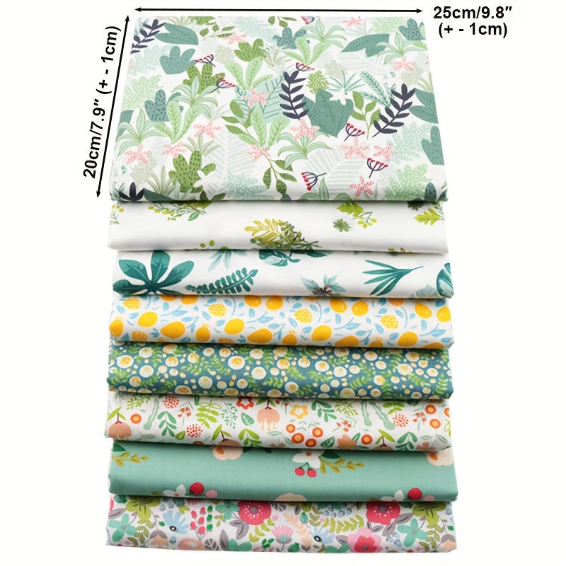 8pcs Colored Plant Flowers Patchwork Fabric DIY Sewing Quilting