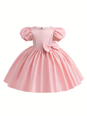 Satin Puff Sleeve Princess Dress with Bows