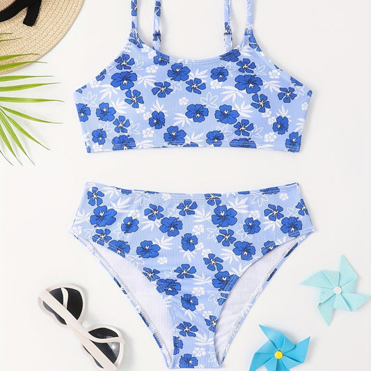 2pcs Girls Flower Top & Shorts Swimsuit Summer Clothes