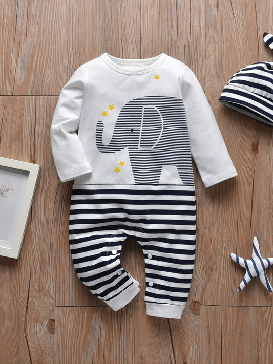 Cute Elephant Stripe Romper for Newborns - Unisex