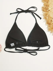 Triangle Halter Neck Bikini Top Backless V Neck Beachwear Bra