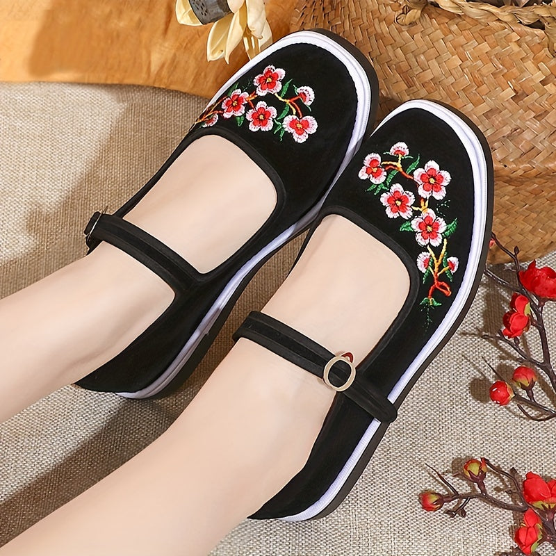Women's Ethnic Embroidered Cloth Shoes Ankle Strap Lightweight Outdoor Shoes