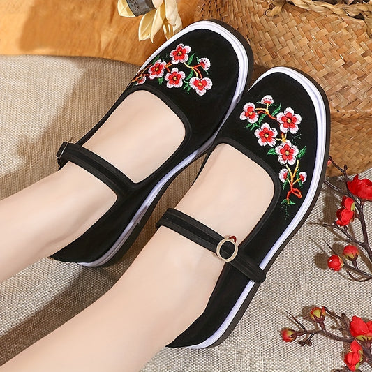 Women's Ethnic Embroidered Cloth Shoes Ankle Strap Lightweight Outdoor Shoes