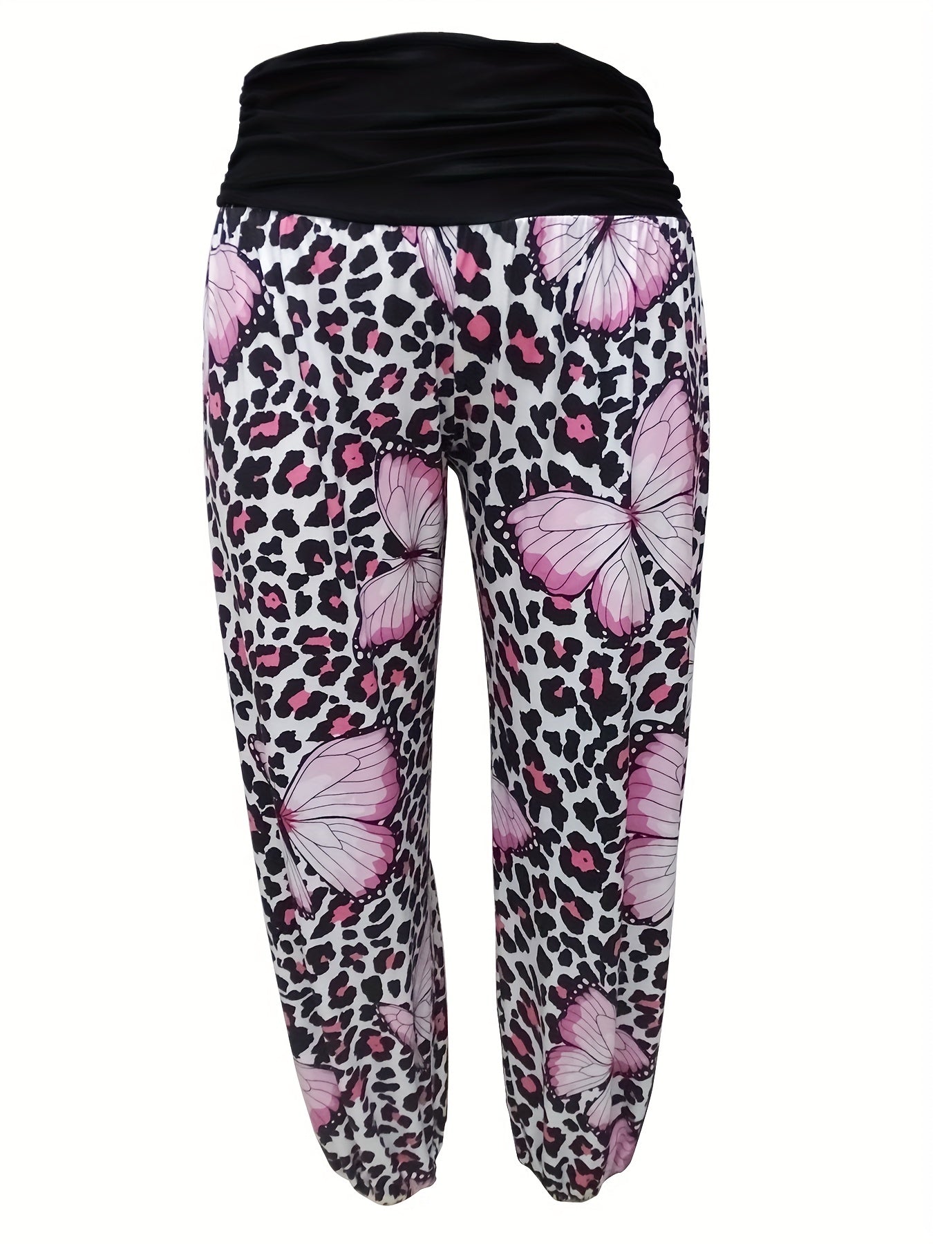  Colorblock Leopard Print Jogger Trousers