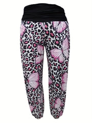  Colorblock Leopard Print Jogger Trousers