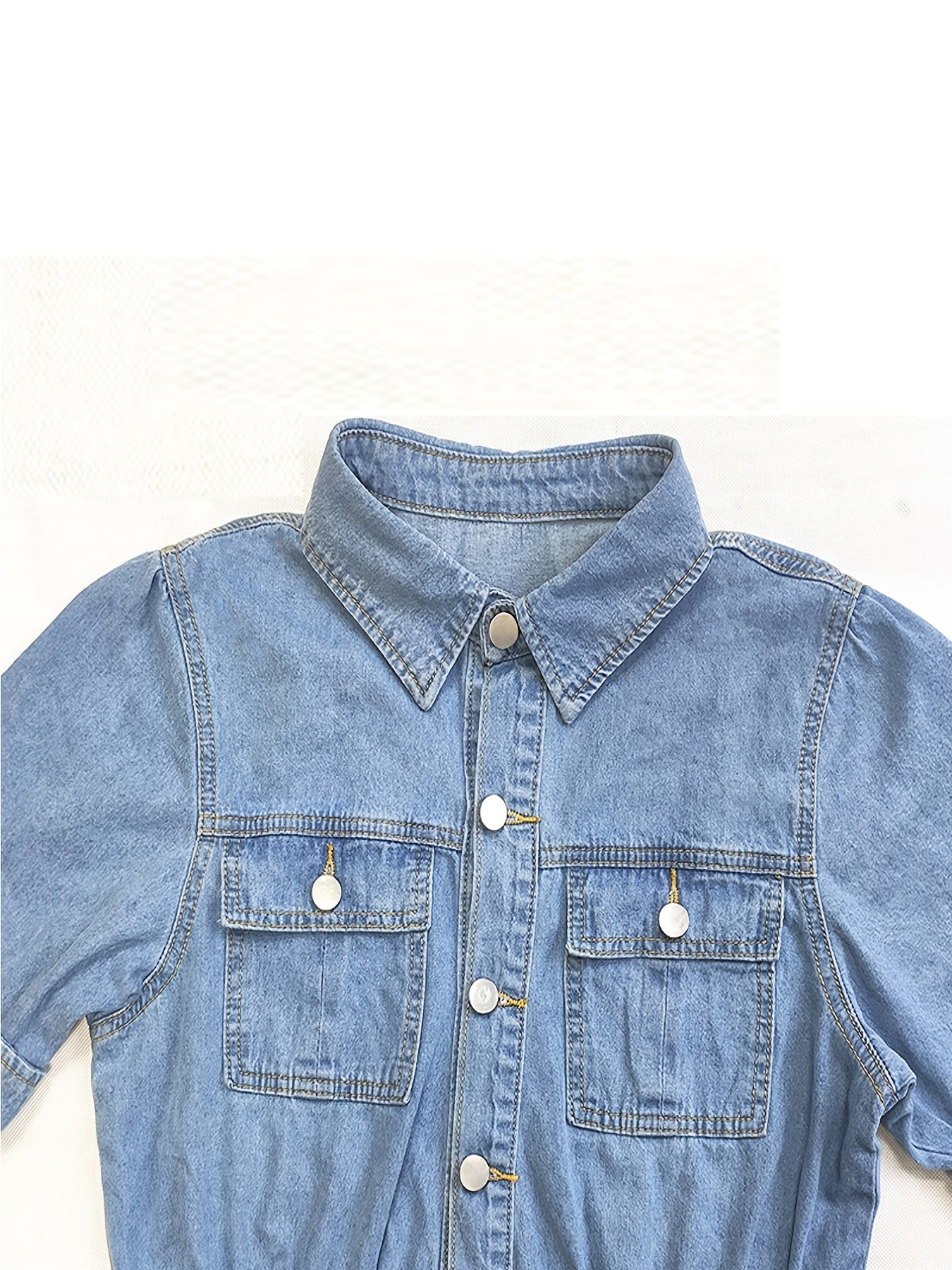 Casual Denim Dress with Flap Pockets & Rolled Sleeves