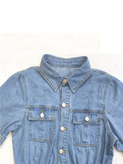Casual Denim Dress with Flap Pockets & Rolled Sleeves