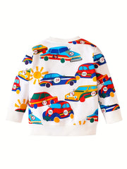 Car Print Boys Casual Pullover Sweatshirt Long Sleeve Crew Neck Tops