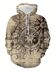 Compass Pattern 3D Print Hoodie Men's Casual Pullover Hooded Sweatshirt