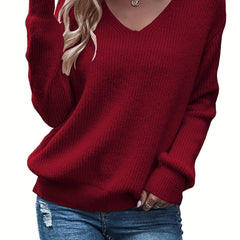 V Neck Long Sleeve Sweater Women's Clothing