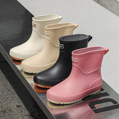 Women's Waterproof Non-slip Rain Boots Medium Tube Solid Color