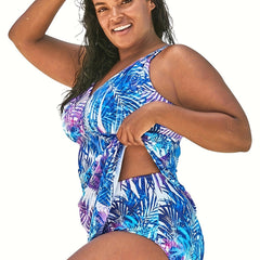  Tropical Print V Neck Tankini Set