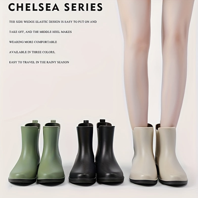 Women's Short Tube Solid Warm Rain Boots