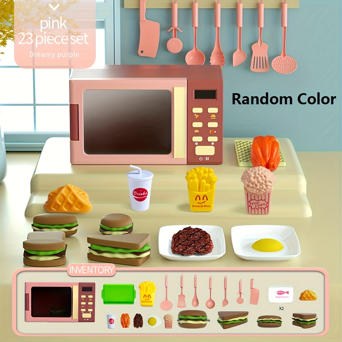 23pcs Kids' Mini Kitchen Microwave Set DIY Cooking Fun Birthday Gift