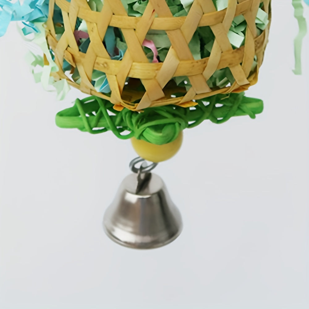 Interactive Bird Toy Rattan Ball with Paper Strips for Cage Enrichment