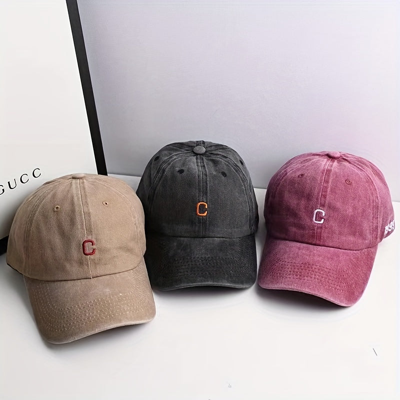 C Letter Denim Baseball Cap Sunshade Peaked Retro Curved Brim Hat